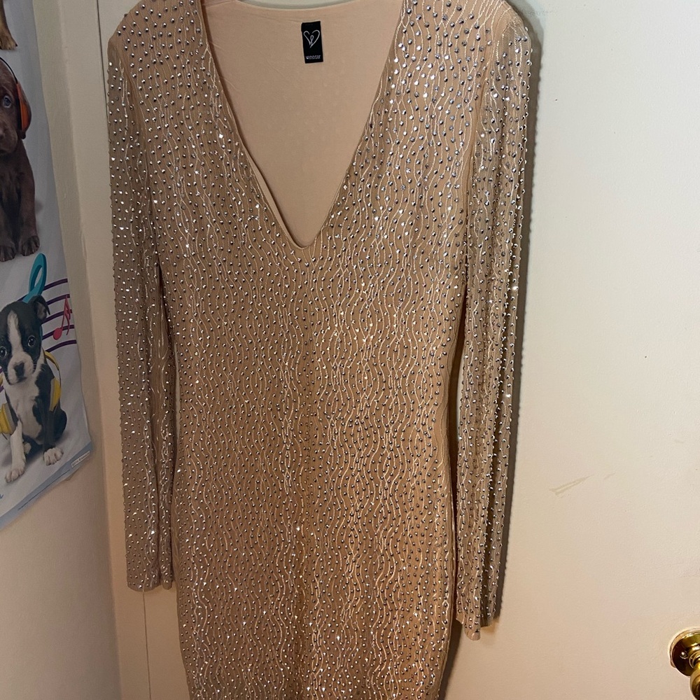 shiny rhinestone midi dress